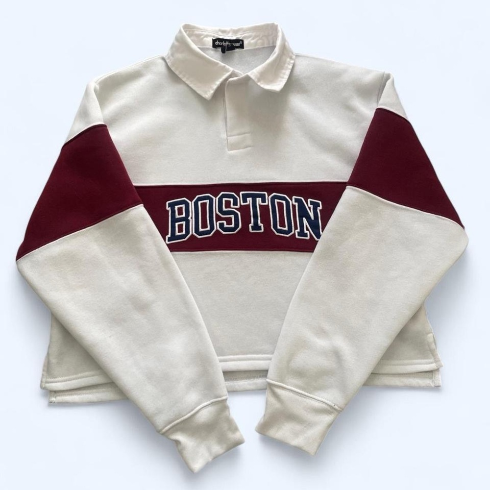 Boston‎ logo cropped sweatshirt with collar by Charlotte Russe size M